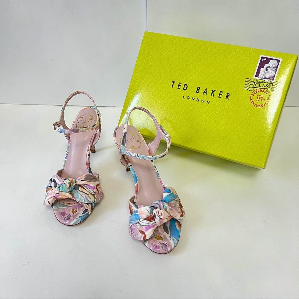 Ted Baker London Multicolor Floral Knot Front Heeled Sandals